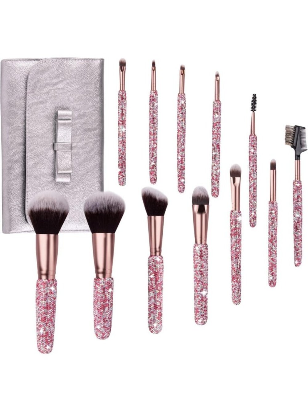 12PCS Bling Crystal Makeup Brushes Set for Face & Eye - Glitter Beauty Tools Kit